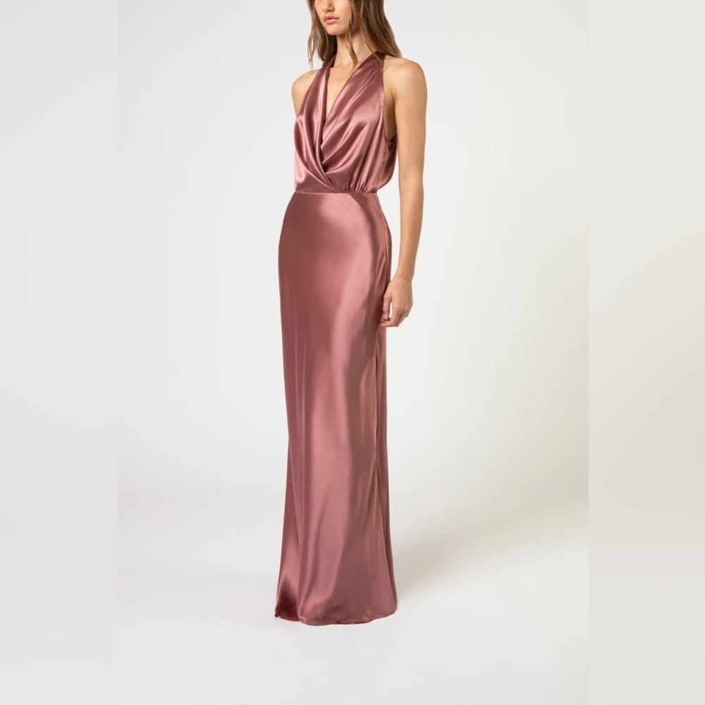 Michelle Mason Halter Draped Gown in Rosewood dress size 2